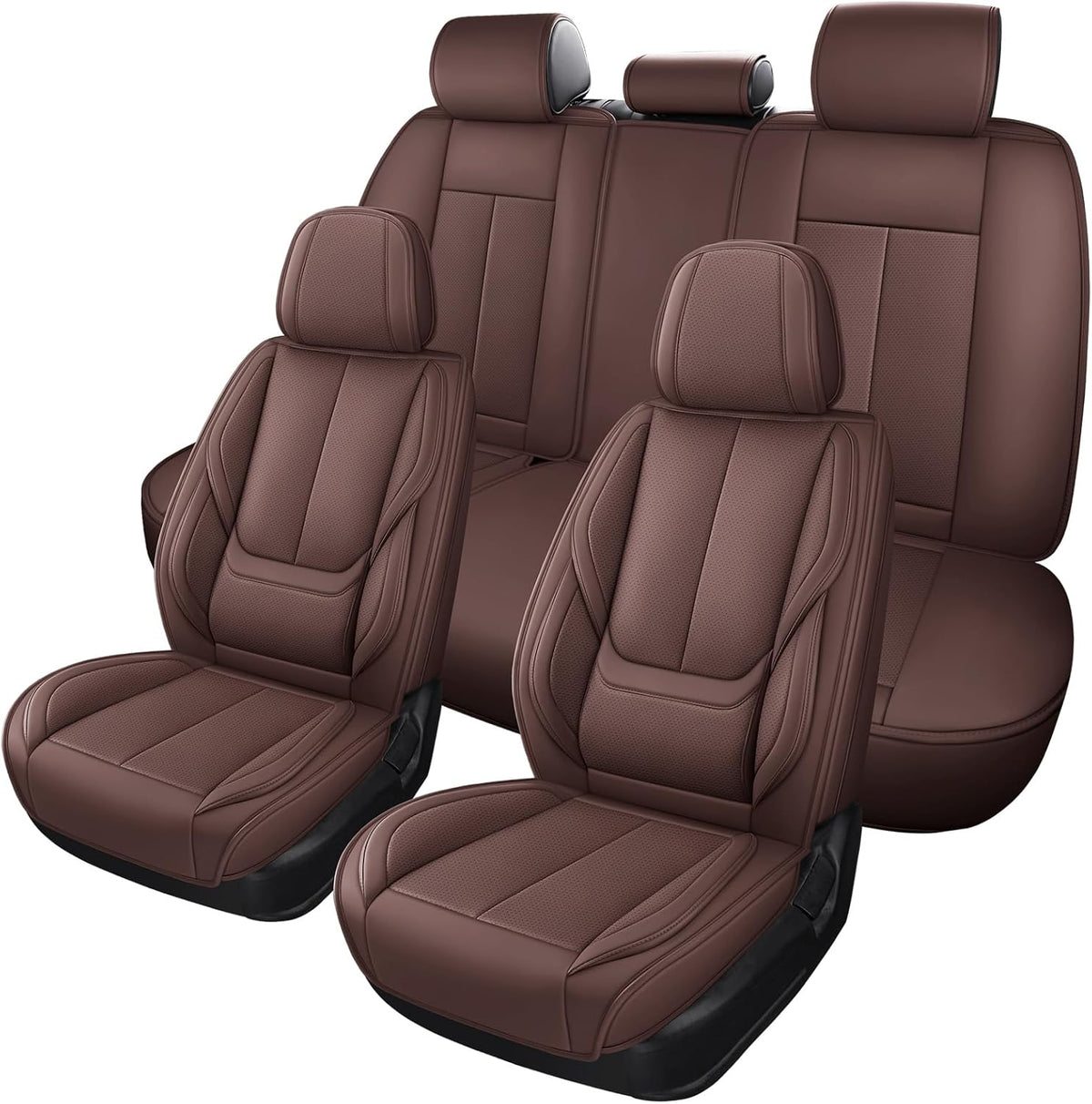 MINGBRON Car Seat Cover Full Set, Leather Car Seat Cover, Waterproof Seat Covers, Car Seat Cushion, Nappa Leather Seat Covers Car Seat Protector Universal Fit Most Cars Black