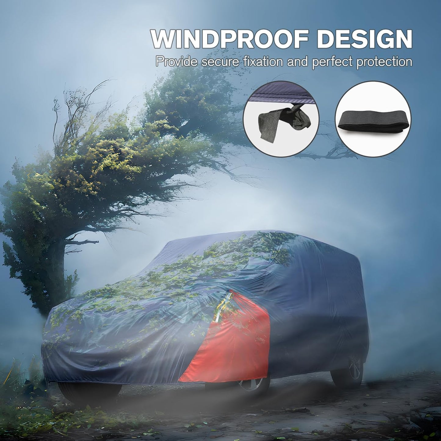 Car Cover Waterproof All Weather for Automobiles, 6 Layers Outdoor Full Exterior Cover Rain Sun UV Snowproof Protection with Zipper Cotton, Mirror Pocket for Sedan (190-195 inch)