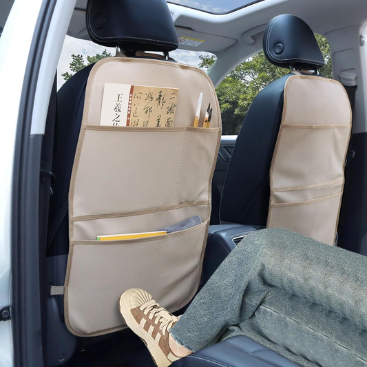 Kick Mat Back Seat Protector Waterproof Leather Car Seat Back Organizers Cover with 3 Storage Pockets for Kids Pets SUV Sedan Minivan Truck Car Travel Accessories (Black 2-Pack)