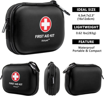Mini First Aid Kit - 120 Piece Small Waterproof Hard Shell Medical Kit for Car, Home, Office, Travel, Camping, Sports, Outdoor, School - Emergency First Aid Supplies and Survival Kit (Red)