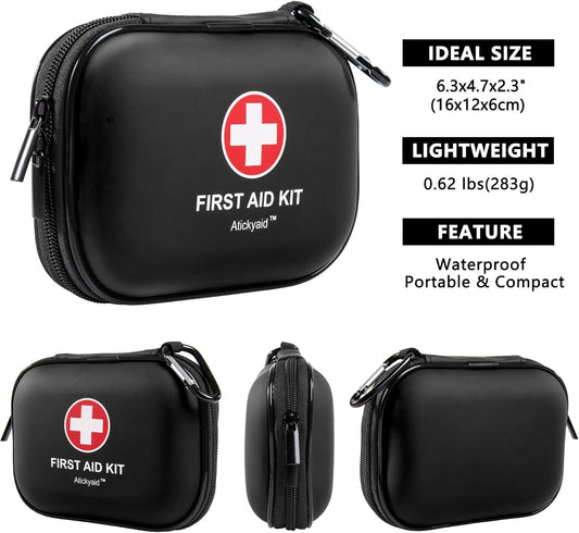 Mini First Aid Kit - 120 Piece Small Waterproof Hard Shell Medical Kit for Car, Home, Office, Travel, Camping, Sports, Outdoor, School - Emergency First Aid Supplies and Survival Kit (Red)