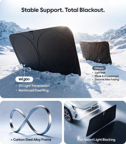 Wigoo Tesla New Model Y Accessories Windshield Sunshade [OEM Design, 100% Sun Blockage] Foldable Heat Insulation Sunshade with Storage Bag, for Model Y 2020~2026 (Juniper), Silver Coating - Colors A