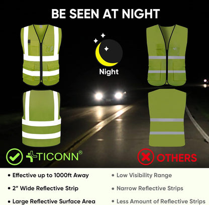 TICONN Reflective Safety Vest High Visibility Class II Mesh Vest for Women & Men Meets ANSI Standards