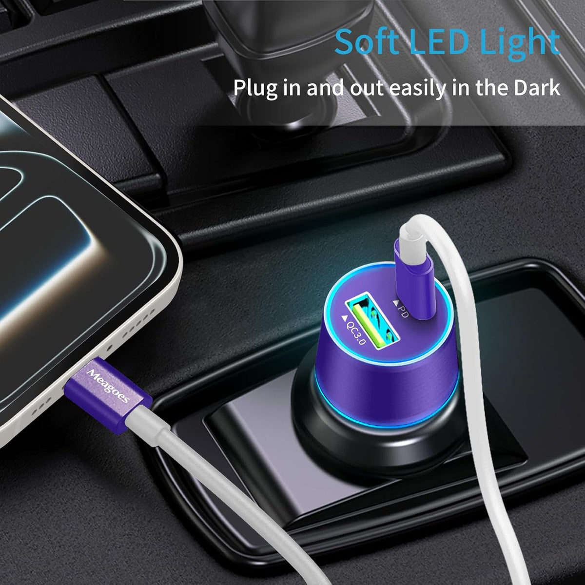 67.5W Car Charger USB C Super Fast Charging, 45W USBC & QC3.0 Port Plug for iPhone 17 Pro Max/Air/16/15/iPad, Samsung S26/S25 Android Cell Phone, Dual 12V Cigarette Lighter Adapter+ 3.3ft Type C Cable