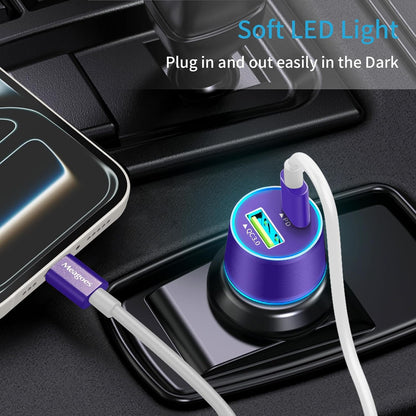 67.5W Car Charger USB C Super Fast Charging, 45W USBC & QC3.0 Port Plug for iPhone 17 Pro Max/Air/16/15/iPad, Samsung S26/S25 Android Cell Phone, Dual 12V Cigarette Lighter Adapter+ 3.3ft Type C Cable