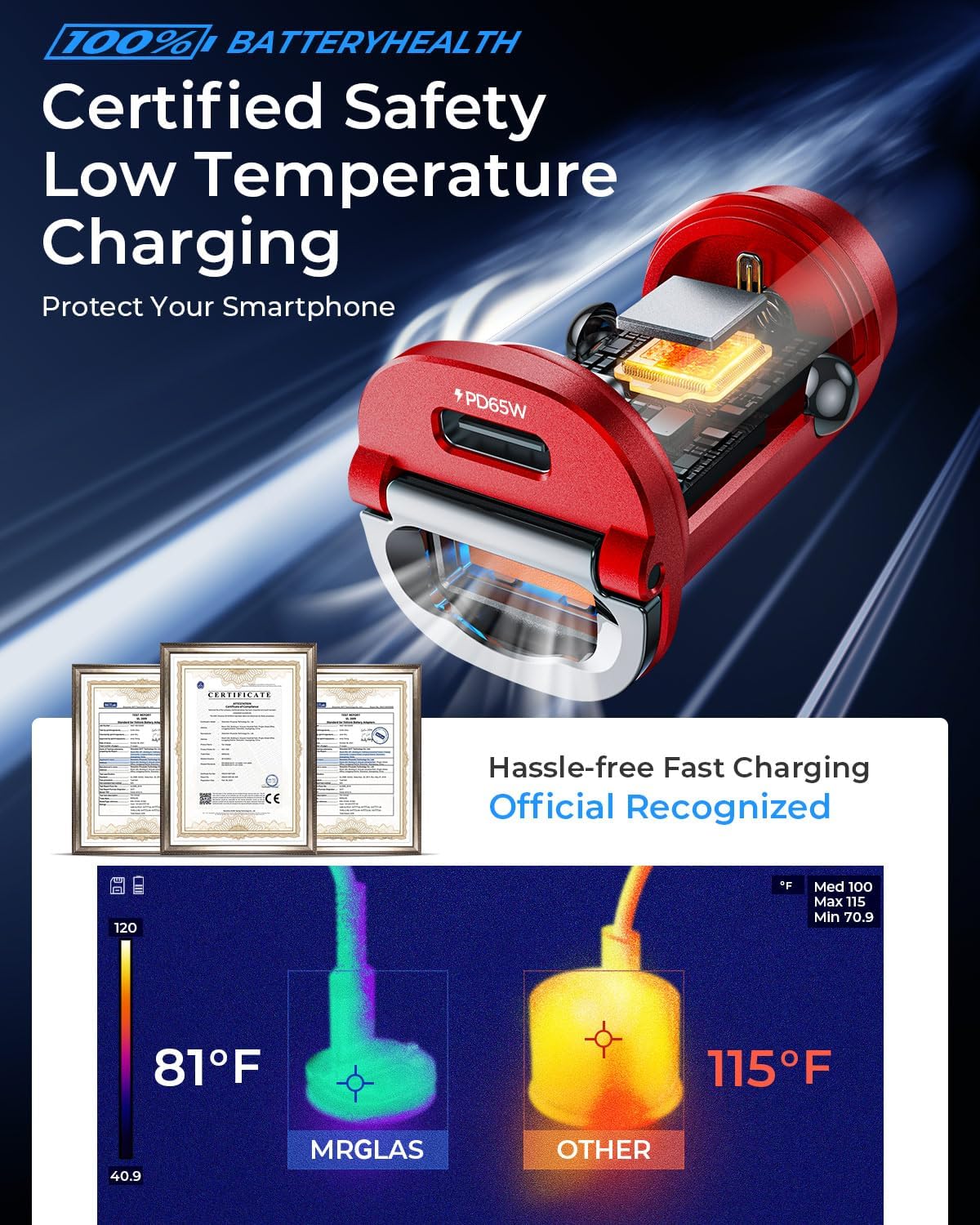 【Upgraded】 125W Car Charger USB C Super Fast Charging, [PD65W & QC60W][All Metal] MRGLAS Cigarette Lighter Car Charger, Car Electrical Accessories for iPhone 17 Pro Max iPad Samsung S26 S25 Pixel 10