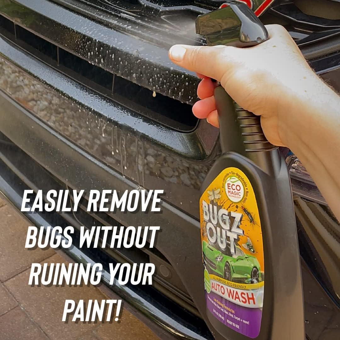 Bugz Out Car Bug Cleaner, Remover and Wash - Spray Bugs, Tar, Bird Poop Off Exterior of Car and Windshield. Remove Black Streaks Without Scratching or Removing Paint. 24 oz spray bottle with