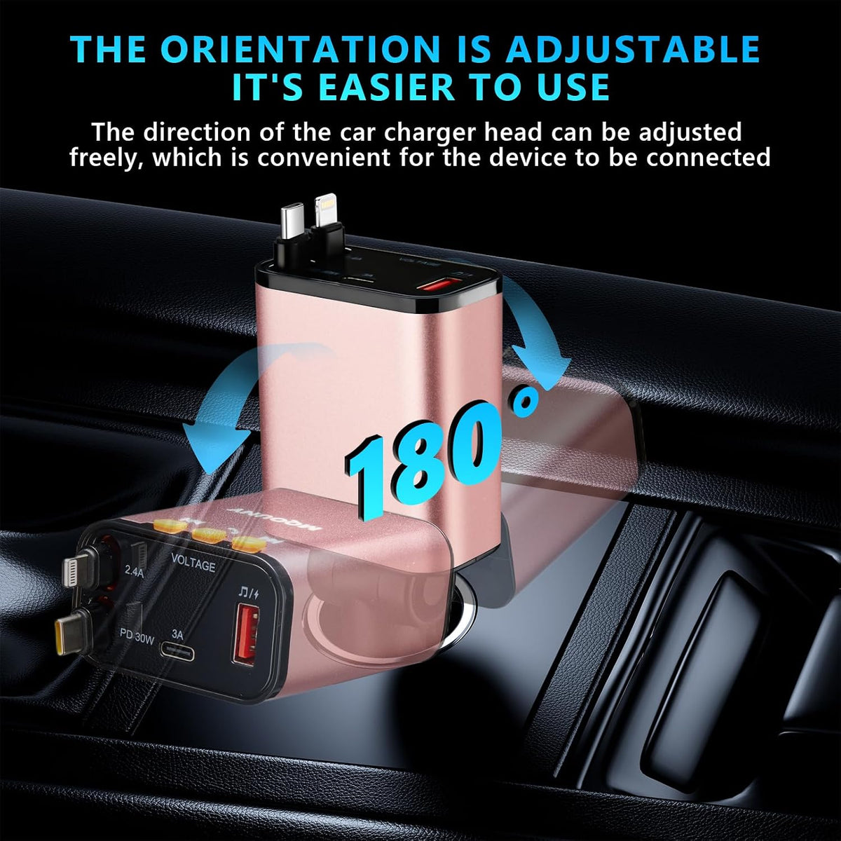 Retractable Car Charger,5 in 1 Fast Cars Phone Charger 60w,Bluetooth 5.3 FM Transmitter Adapter,Handsfree Call,MP3 Player,2 Retractable Cables and USB Chargers, for Phone,Galaxy,Pixel (Black)