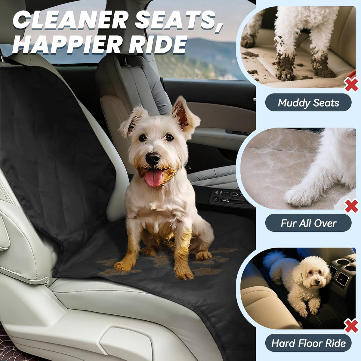 VIVAGLORY Dog Front Seat Cover Seatflex Car Seat Protector for Dog, Car Cover for Pet, Front Single Bucket Captain Chair Protector, Standard, Black, 1Pack