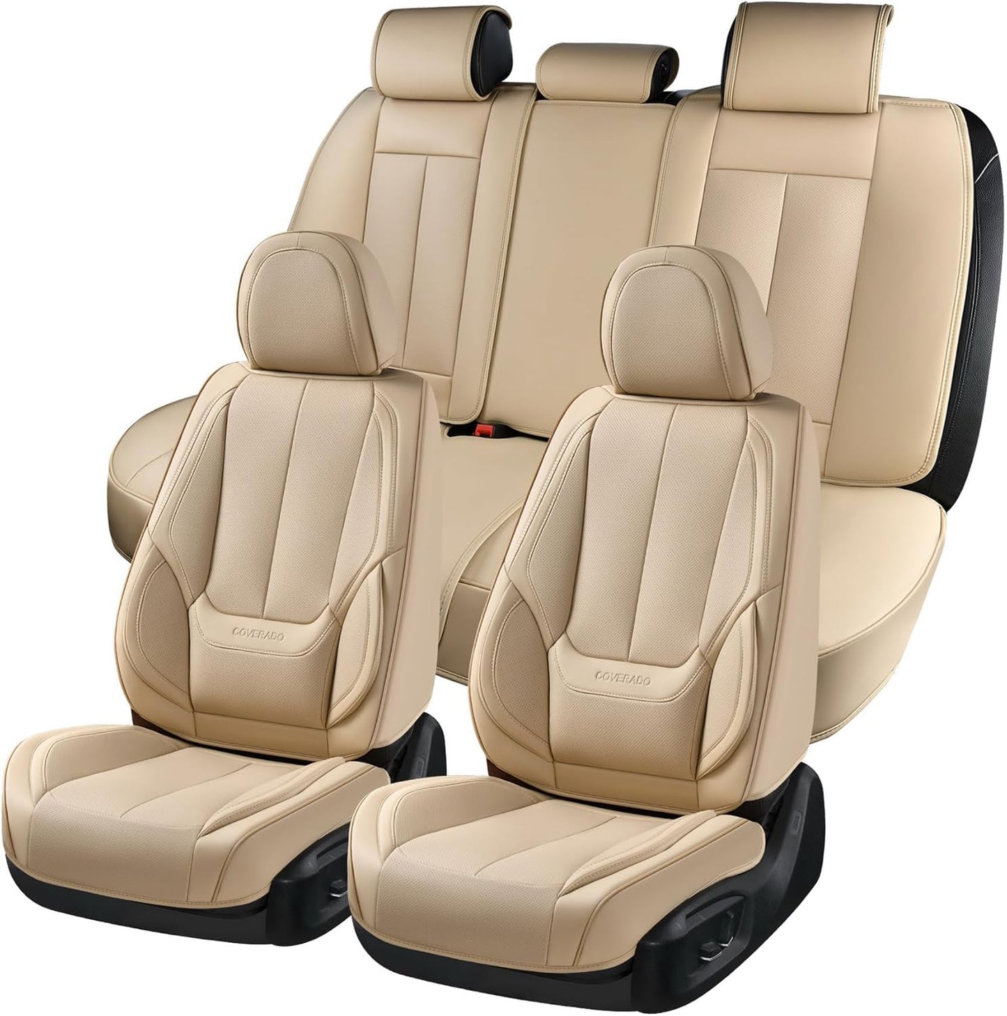 Coverado Seat Covers Full Set, Black Seat Covers for Cars 5 Seats, Car Seat Protector, Waterproof Nappa Leather Car Seat Cushion, Front and Rear Car Seat Cover Fit for Most Sedans SUV Pick-up Truck - Colors A