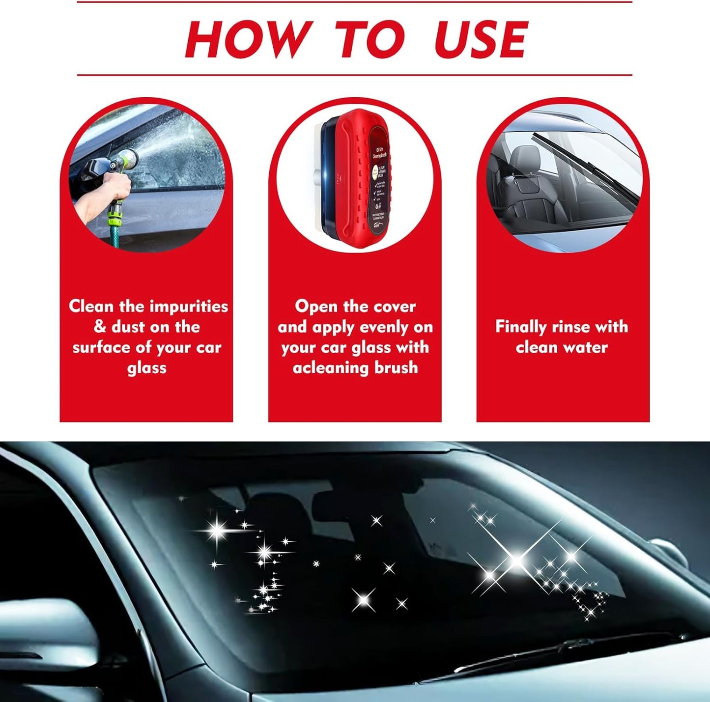 Automotive Oil Film Cleaning Brush, Upgraded Antifog & Rainproof Glass Cleaning Board, Reusable Glass Oil Film Remover for Car Windows & Windshields (Red)