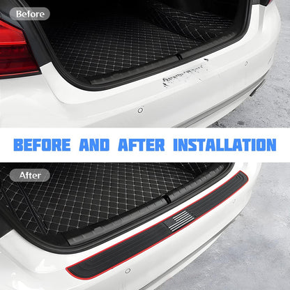 Car Rear Bumper Protector Guard, Anti-Scratch Abrasion Rubber Trunk Door Entry Sill Guard, Non-Slip Vehicle Trim Cover Protection Strip, Car Accessories for Most Cars and SUV (Black/Red/35.4" x2.7)