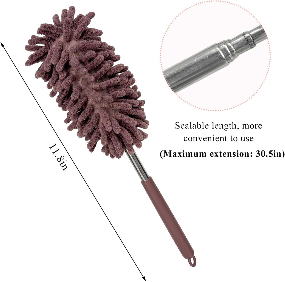 2PCS Car Interior Duster with Extension Pole, 11.8" to 30.5" Retractable Dusters Auto Dash Cleaning Tool, Soft Chenille Hand Washable Dusters for Car Window Furniture Office (Light Pink)