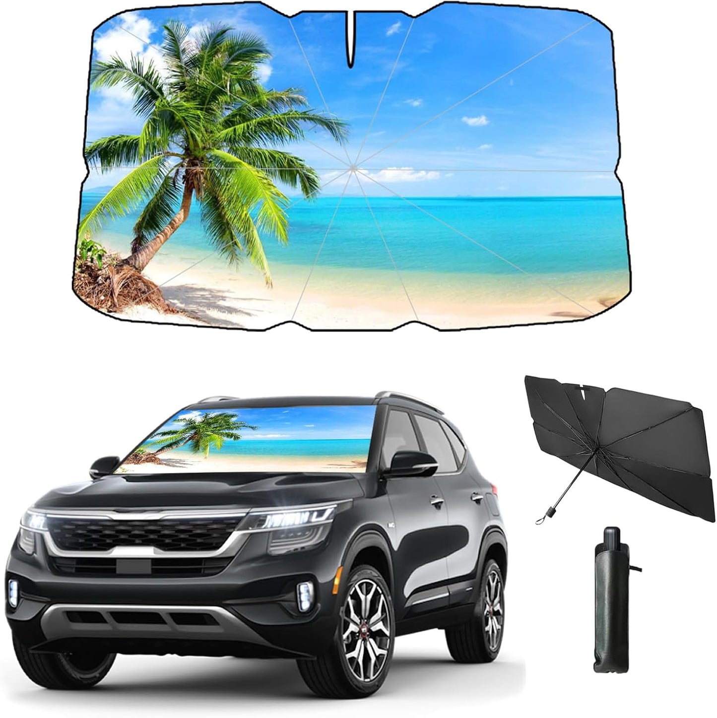 Windshield Sun Shade 2025 Car Accessories 100% Blackout Car Front Windsow Shades Umbrella Automotive Sun Visor Block Heat Insulation Protection (Black Eyes)