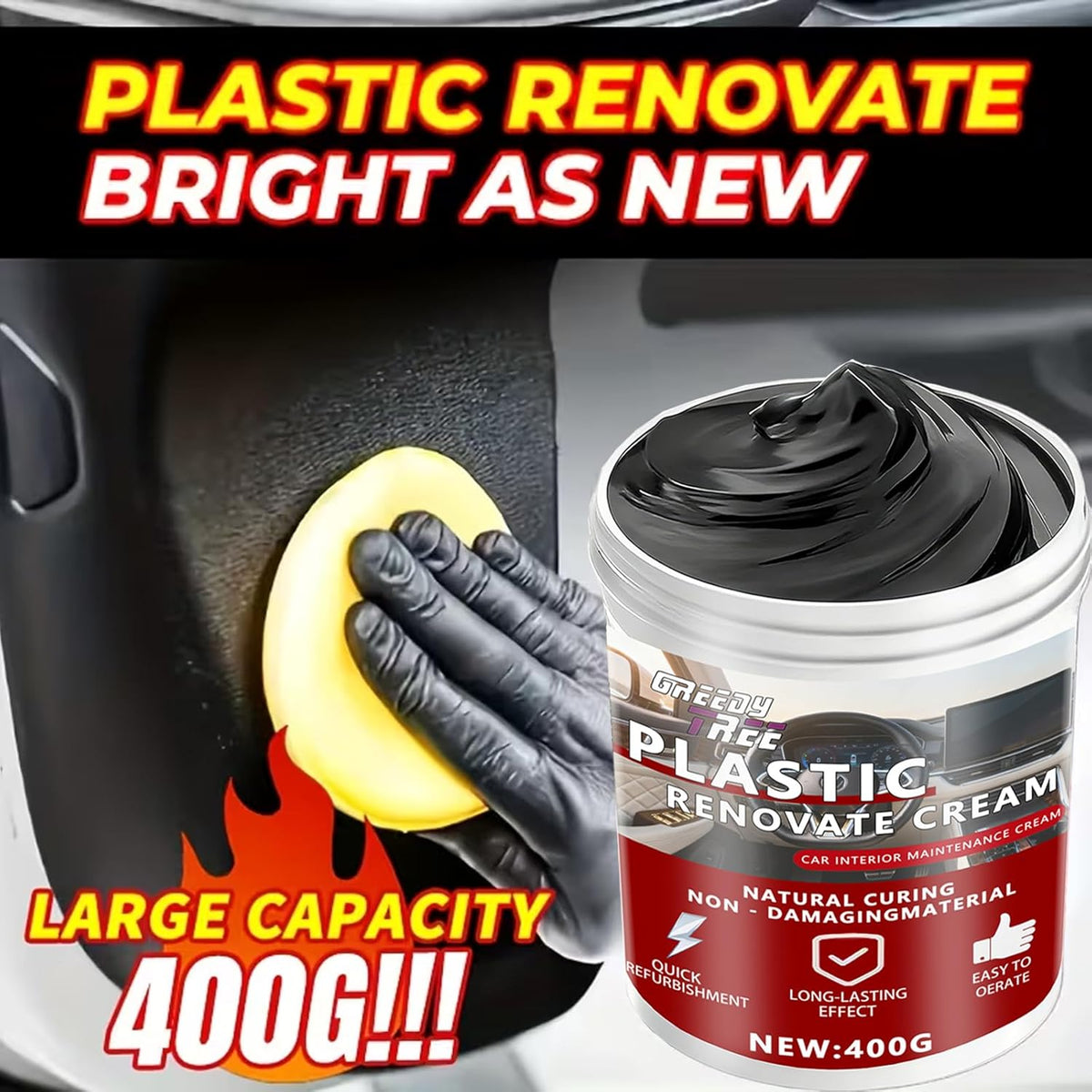 Car Plastic Restorer Pro - 14oz Auto Interior & Exterior Renewal Paste | Restores Faded Dashboards, Trim & Bumpers | UV Protection, Non-Greasy & Long-Lasting Finish