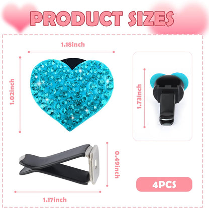 4PCS Heart-Shaped Car Vent Clips with Rhinestone,Bling Air Vent Clips Car Decorations,Premium Shiny Car Clips for Vents CCar Accessories Interior for Cars,Trucks,SUVs (Pink)