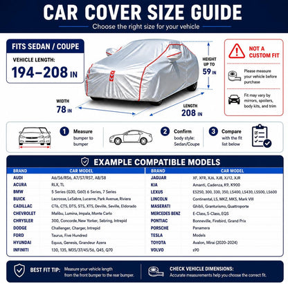 Car Cover for Sedan, Waterproof All Weather Heavy Duty, 360° Underbody Wrap Windproof Design, Quick Install Outdoor Vehicle Cover, Fits 186-193 in