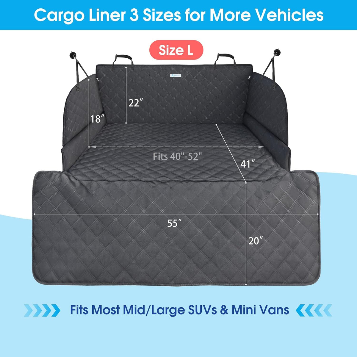 ALLANSING SUV Cargo Liner for Dogs - Heavy-Duty 900D Oxford Waterproof Pet Cargo Protector with 3-Sided Zippered All-Round Protection & TPU Suction Cups, Fits Compact SUVs