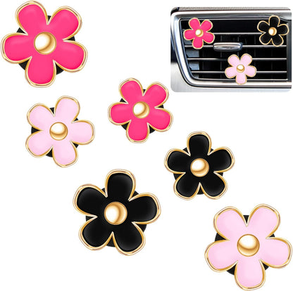 Frienda 6 Pcs Daisy Flower Air Vent Clip Accessories Air Conditioning Outlet Clip Car Air Freshener Dashboard Accessories Charm Car Inter Decor(3 cm, 3.3 cm,White)