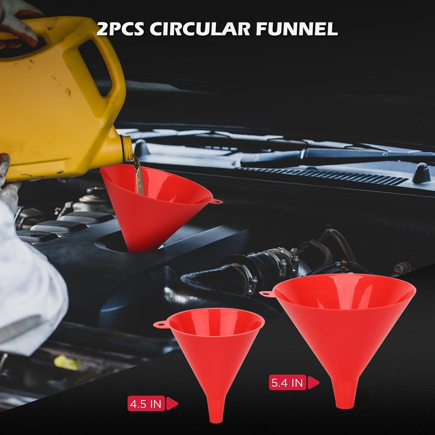 18-Piece Engine Oil Funnel Kit, 1.59QT/1.5L Automotive Oil Funnel Set with 12 Adapters, Elbow Fitting, Arrow Screen and Magnetic Storage Hooks Tray, Compatible with GM, Ford, BMW, Audi, Land Rover Etc
