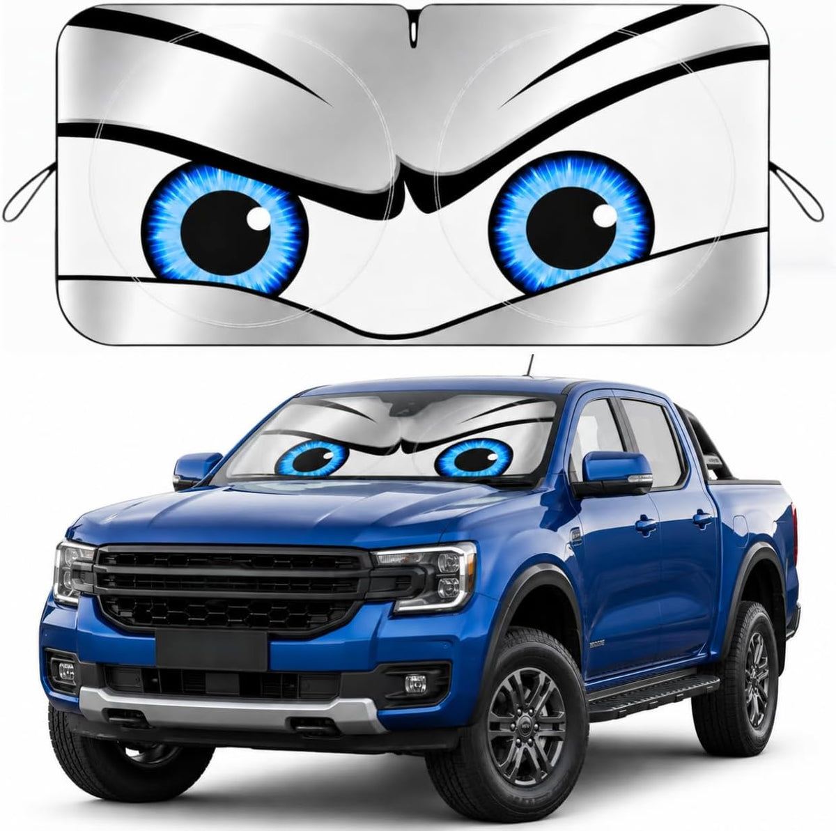 Car Windshield Sun Shade, Funny Cartoon Eyes Sun Visor for Car Windshield Universal Fits Sedan Compact Car Hatchback SUV, UV Heat Protection - 59 x 27.5