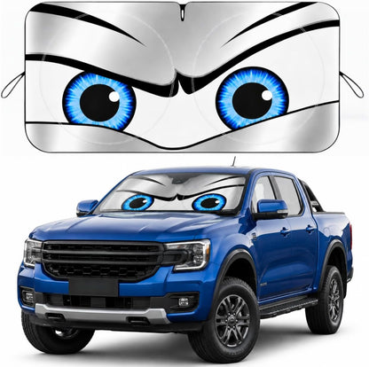 Car Windshield Sun Shade, Funny Cartoon Eyes Sun Visor for Car Windshield Universal Fits Sedan Compact Car Hatchback SUV, UV Heat Protection - 59 x 27.5