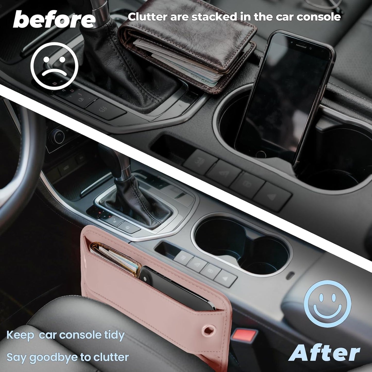 Anti-Drop Car Seat Gap Filler Organizer, Premium Leather Console Organizer, Easy Access to Phone/Keys, Universal Fit for Car SUV Truck Multi-Purpose Essentials Organizer(2PC)