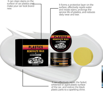 Advanced Plastic Restorer Paste for Cars - 3.5oz Scratch Repair & Cleaner, Long-Lasting Ceramic Coating for Interior & Exterior Trim, Dashboard, Bumpers - Revives Faded Black Plastic, Non-Greasy
