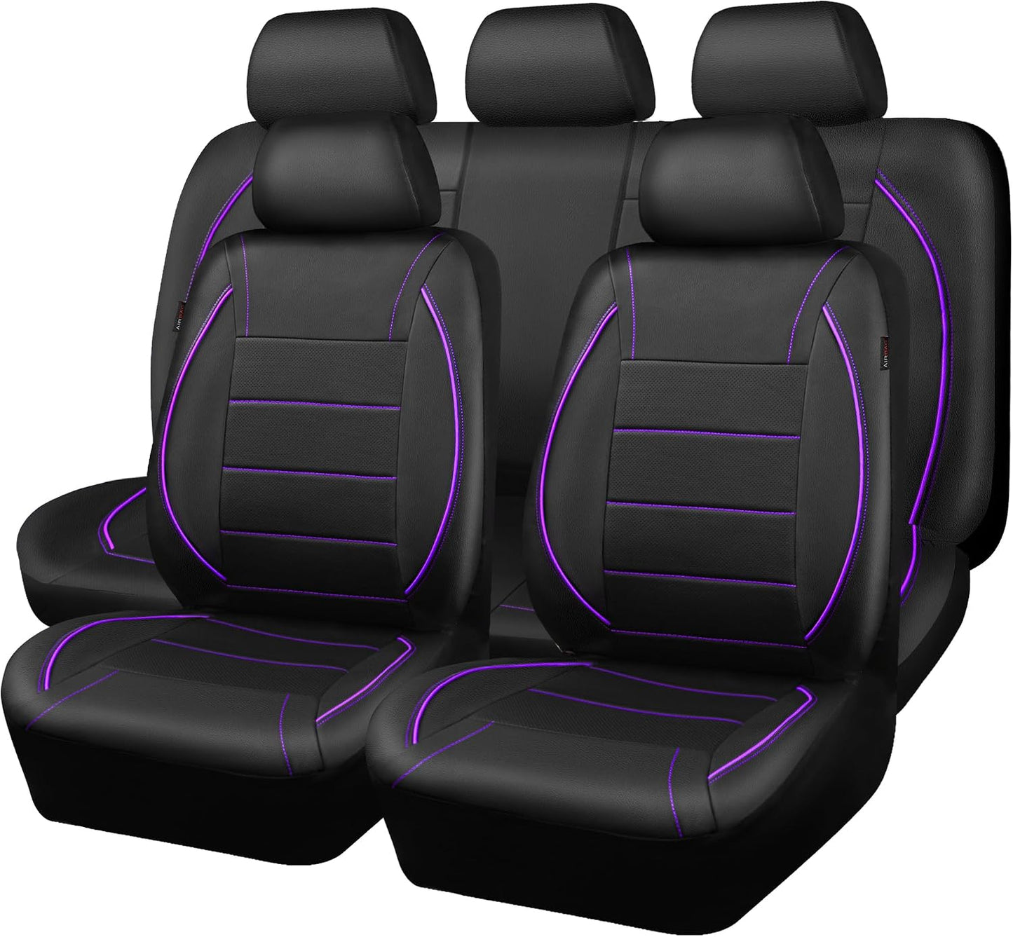 CAR PASS Universal FIT Piping Leather Two Front Seat Covers, Waterproof Faux Leather for SUV Sedan Van Truck, Airbag Compatible,Reserved Opening Holes for Headrest Covers. (Black red)