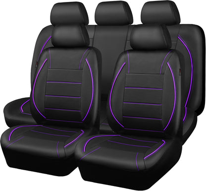CAR PASS Universal FIT Piping Leather Two Front Seat Covers, Waterproof Faux Leather for SUV Sedan Van Truck, Airbag Compatible,Reserved Opening Holes for Headrest Covers. (Black red)