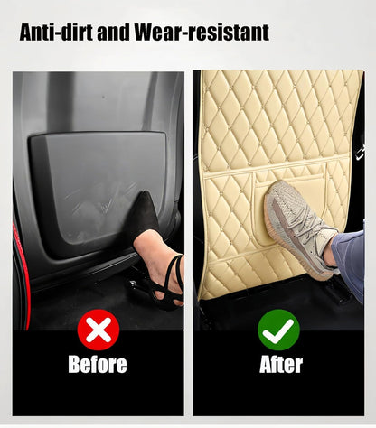 Leatherette Car Seat Protector - 2 Pack Large Car Kick Mats with Storage Pockets Organizer Seat Back Cover Against Dirty Shoes & Scratches, Universal Fit for Most Vehicles (Black)