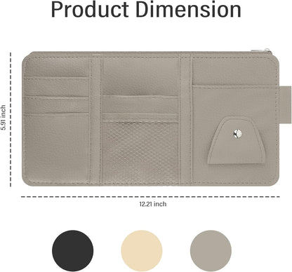 OFBAND Car Visor Organizer with Sunglass Holder,Multi-Functional Car Sun Visor Organizer with Zipper for Cards,Money,Tickets,Leather Interior Accessories (Black)