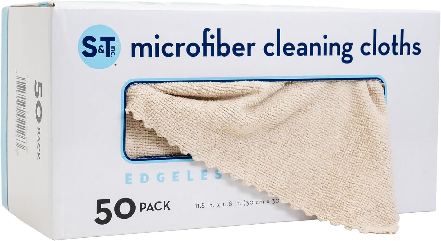 S&T INC. 50 Pack Microfiber Cleaning Cloth with Box, Bulk Towels for Home, Reusable Microfiber Towels for Cars, Cleaning Rags, White, 190gsm, 11.8 Inches x 11.8 Inches, 50 Count