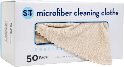 S&T INC. 50 Pack Microfiber Cleaning Cloth with Box, Bulk Towels for Home, Reusable Microfiber Towels for Cars, Cleaning Rags, White, 190gsm, 11.8 Inches x 11.8 Inches, 50 Count