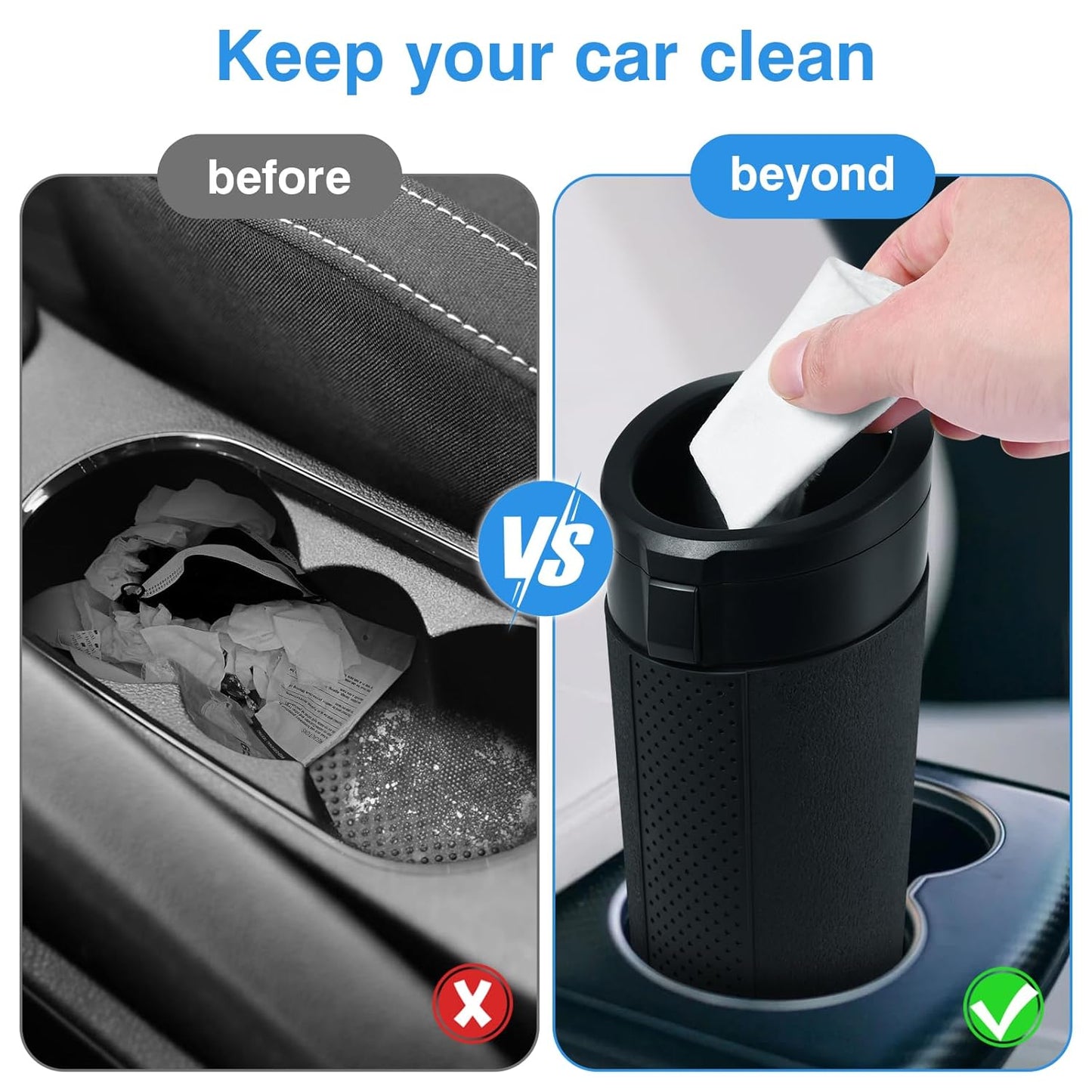 Car Trash Can Bin with Lid, 2 Packs Mini Leakproof Garbage Can for Vehicle, Cup Holder Trash Can, Small Trash Bin for Cars, Home, Bedroom, Office(Black)