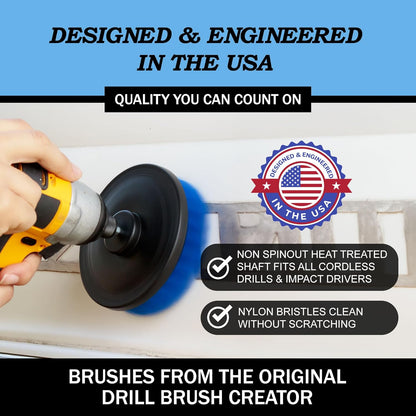 Drillbrush Car Detailing Kit | Drill Brush Set – Soft Bristle Power Scrubber Attachments for Cleaning Car Interior, Upholstery, Carpet, Seats, Wheels, Rims, Dash, Console, and Trim - Nylon Scrub Brush