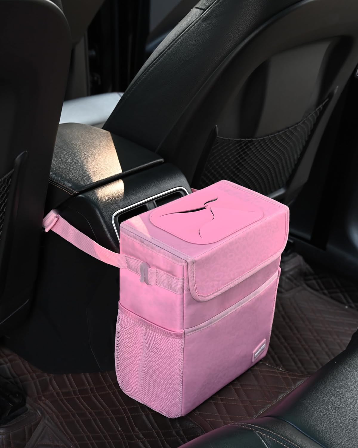 SIBOFUEGO Cute Car Trash Can with Lid – Multipurpose Collapsible Trash Bin for Car, Leak-Proof Organizer, Waterproof Garbage Can with Storage Pockets & Adjustable Straps, 2 Gallons (Black Leopard)