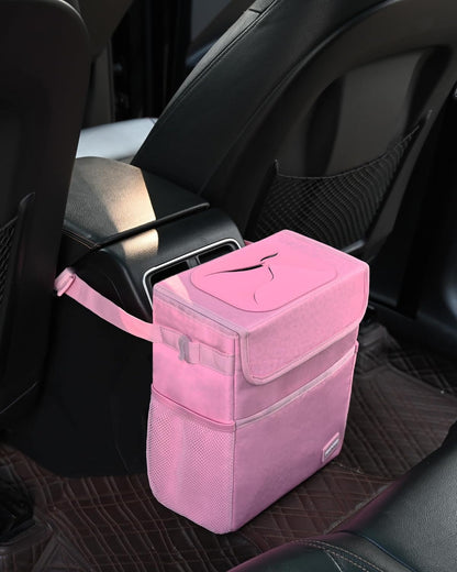SIBOFUEGO Cute Car Trash Can with Lid – Multipurpose Collapsible Trash Bin for Car, Leak-Proof Organizer, Waterproof Garbage Can with Storage Pockets & Adjustable Straps, 2 Gallons (Black Leopard)