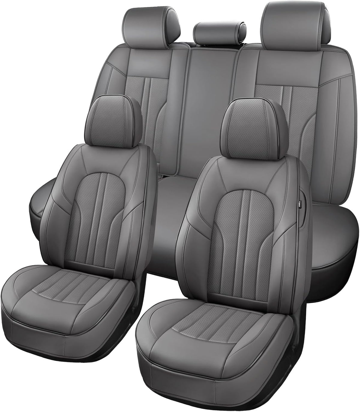 MINGBRON Car Seat Cover Full Set, Leather Car Seat Cover, Waterproof Seat Covers, Car Seat Cushion, Nappa Leather Seat Covers Car Seat Protector Universal Fit Most Cars Black