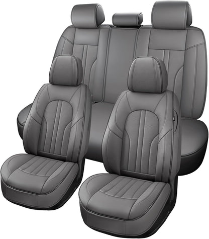 MINGBRON Car Seat Cover Full Set, Leather Car Seat Cover, Waterproof Seat Covers, Car Seat Cushion, Nappa Leather Seat Covers Car Seat Protector Universal Fit Most Cars Black