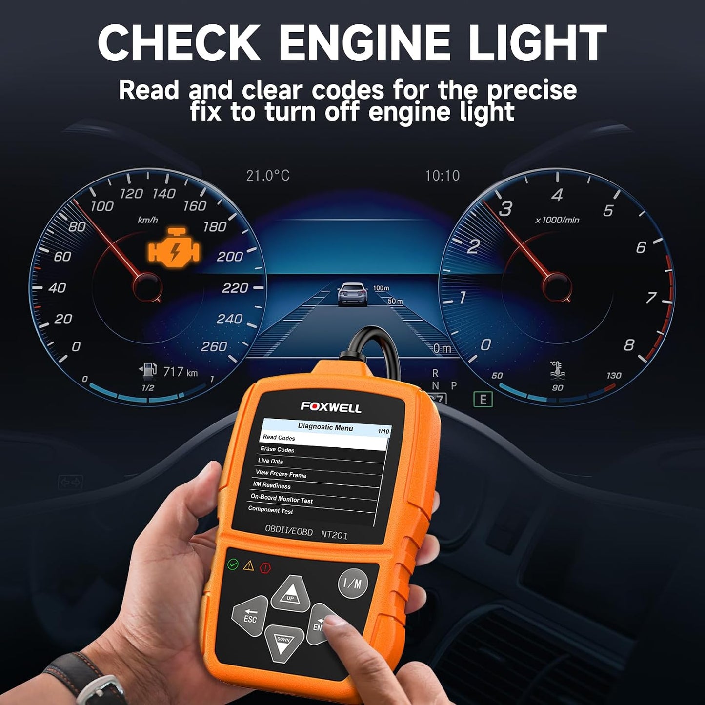 FOXWELL NT201 OBD2 Scanner Code Reader for Cars and Trucks - Reset Check Engine Light, Read and Clear Fault Codes, Live Data Diagnostic Tool for All Cars Since 1996