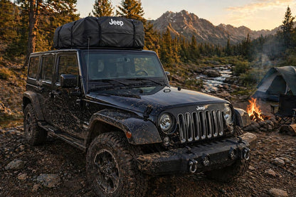 SR1 Performance USA Waterproof Rooftop Cargo Bag – Car Roof Carrier for Cars/SUVs with/Without Rack, Includes Non-Slip Mat, Heavy-Duty Straps, Lock for Secure Travel Storage (20 Cubic Feet, Jeep Logo)