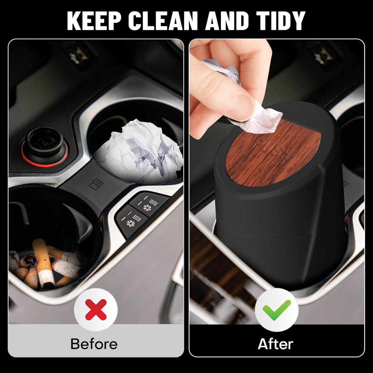 Car Trash Can Bin with Lid - Car Garbage Can Cup Holder - Pink Mini Leakproof Vehicle Garbage Bin with 20pcs Trash Bags - Automobile Organizers and Storage for Front Back Seat Accessories