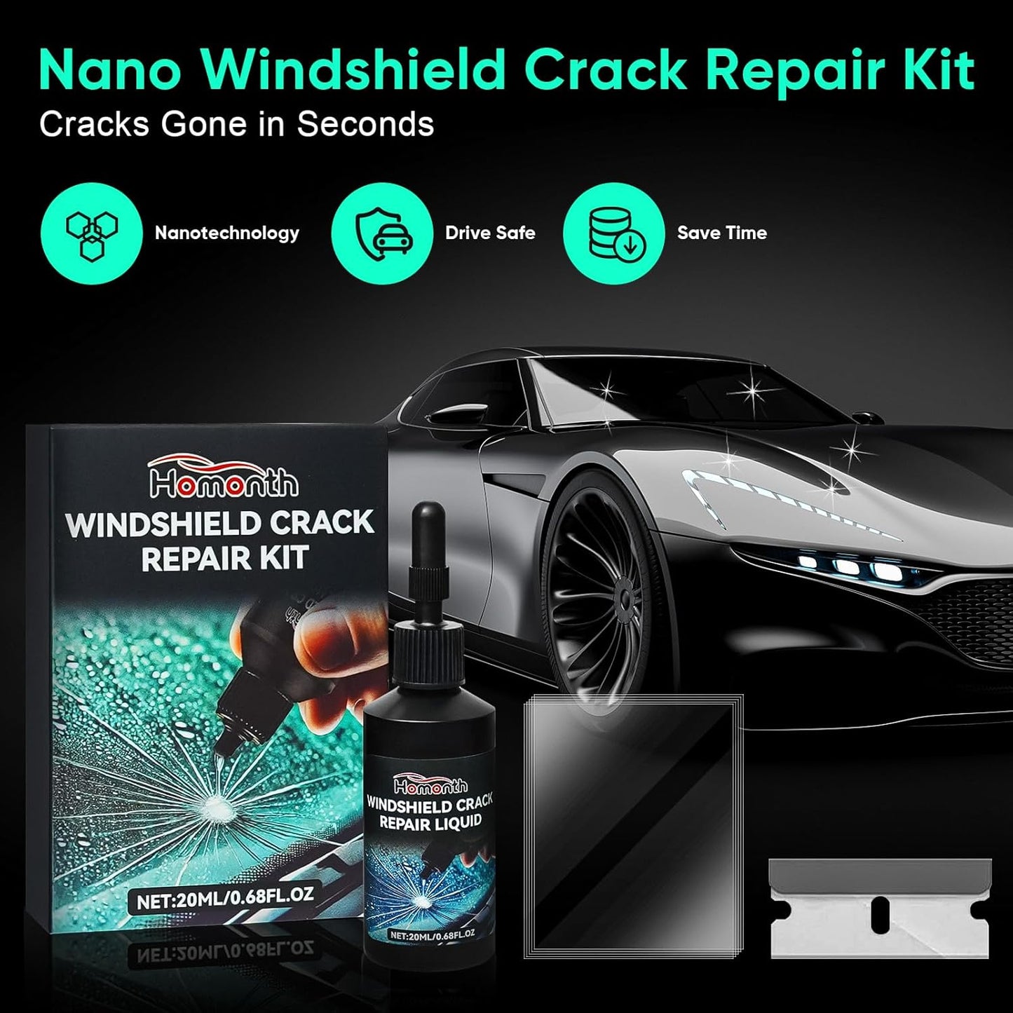 Car Windshield Crack Repair Kit - 2026 Upgrade Nano Glass Repair Liquid for Cracks & Chips, Cracks Gone Glass Remover Fluid for Quick Fix Windshields, Windows, Mirrors