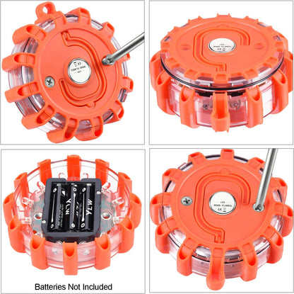 Tobfit 6 Pack LED Road Flares Emergency Lights Roadside Safety Beacon Disc Flashing Warning Flare Kit with Magnetic Base & Hook for Car Truck Boats | 9 Flash Modes (Batteries Not Included) (6)