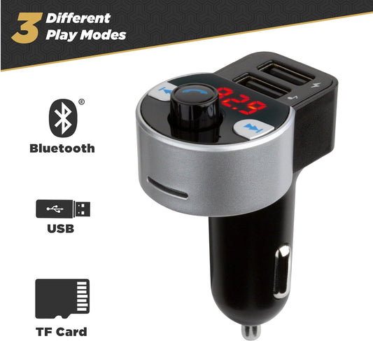 Scosche BTFM8 Bluetooth FM Transmitter Car, Dual 12W USB-C and USB-A Charging Ports, Fast Type-C Car Charger, Wireless Radio Bluetooth Adapter, Hands-Free Car Kit for Calls, Siri and Google Assistant