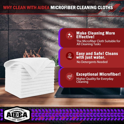 AIDEA Microfiber Cleaning Cloth, 50PK, Microfiber Towels for Cars, Premium Wash Cloths, Dusting Cloth Cleaning Rags, Absorbent Towels for SUVs, House, Kitchen, Window, Cleaning Supplies12×12"