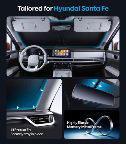 Wigoo Tesla New Model Y Accessories Windshield Sunshade [OEM Design, 100% Sun Blockage] Foldable Heat Insulation Sunshade with Storage Bag, for Model Y 2020~2026 (Juniper), Silver Coating - Colors B