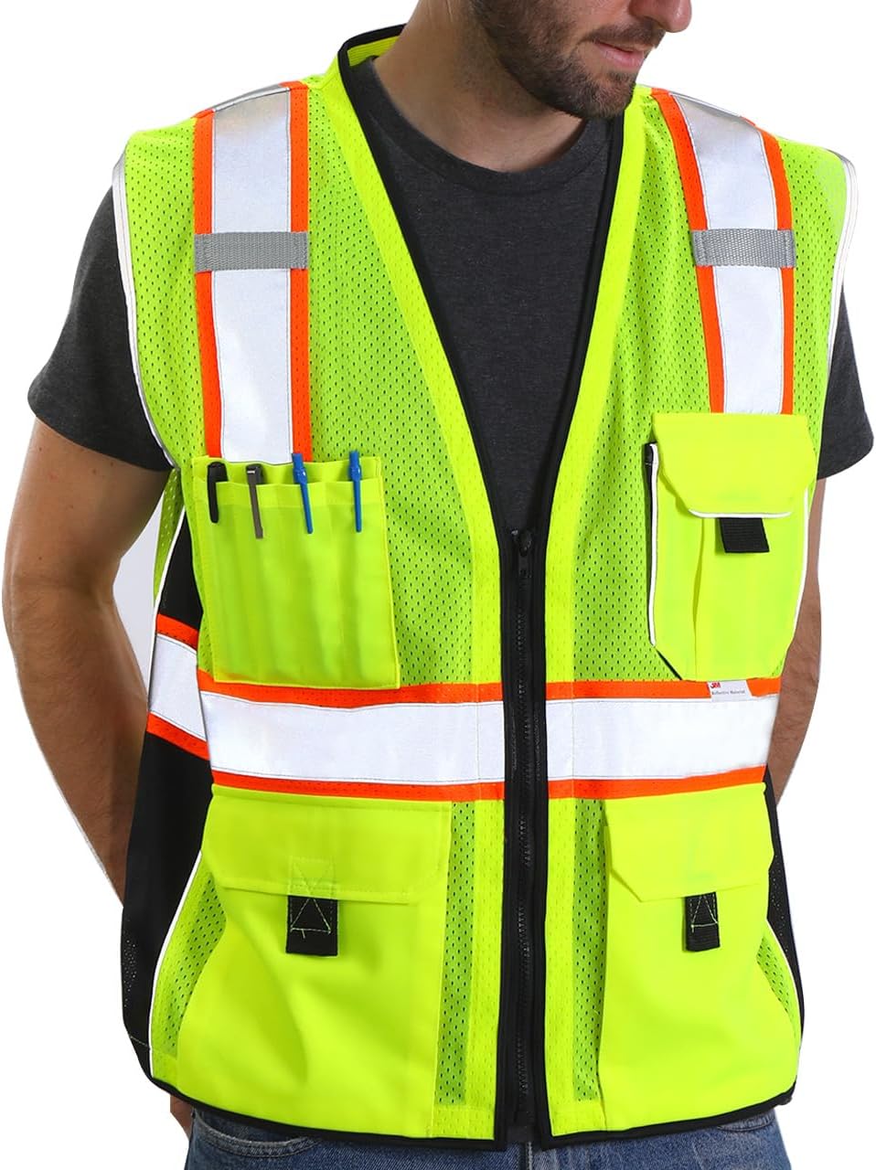 Dib Safety Reflective Mesh Vest ANSI Class 3, High Visibility with Pockets and Zipper, Made with 3M Reflective Tape, Yellow XL