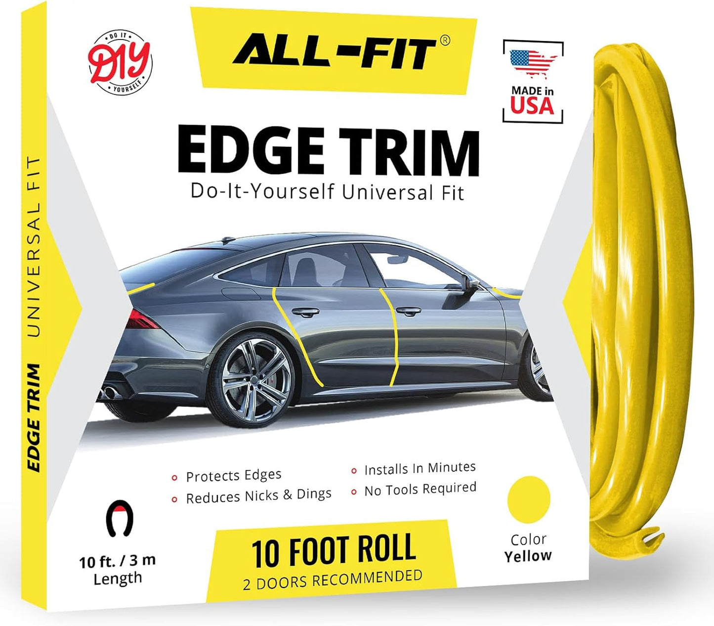 All-Fit Automotive Car Door Edge Protector – Universal DIY Edge Trim to Prevent Scratches & Dings – Flexible Adhesive Molding Trim for Cars, Trucks & SUVs (10 Ft - Black)